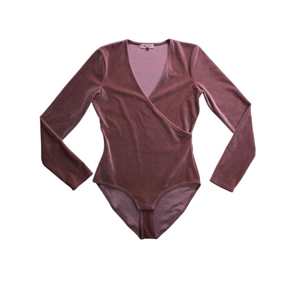 Madewell Velvet Wrap Bodysuit Womens Small Pink Mauve Long Sleeve Ballerina